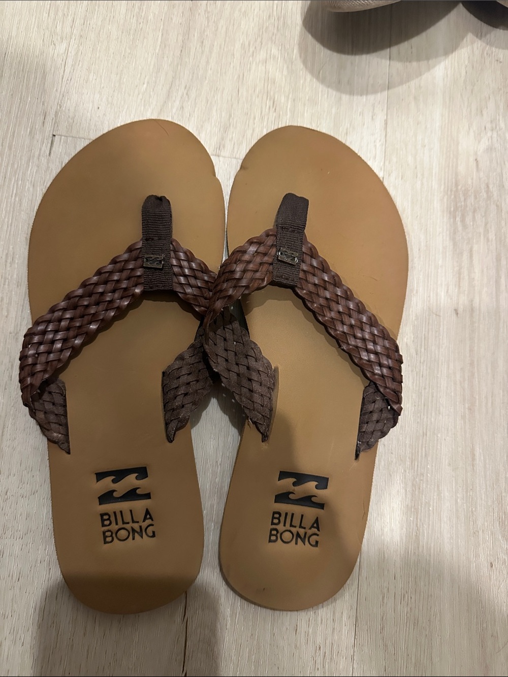 Billabong Brown Braided Strap Tan Footbed Flip Flops